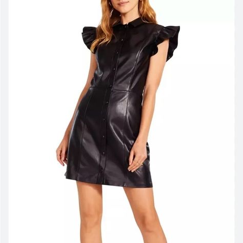 Shop peruchita355's closet or find the perfect look from millions of stylists. Fast shipping and buyer protection. SOLD OUT BB Dakota x Steve Madden Lima Faux Leather Black Mini Shirtdress Size S Ruffles make an unexpected delight shaping the cap sleeves on this faux-leather shirtdress that melds office appropriate with street chic. New without Tags Size: S Color: Black Front snap closure Spread collar Cap sleeves 100% polyurethane Spot clean Imported VDO1650-1.2 A5 NOTE: Item is NEW withou Ballon Sleeves Dress, Pink Leopard Print Dress, Mode Dress, Crazy Dresses, Holiday Maxi Dress, Brunch Dress, Black Slip Dress, Dress Flowy, Mini Sweater Dress