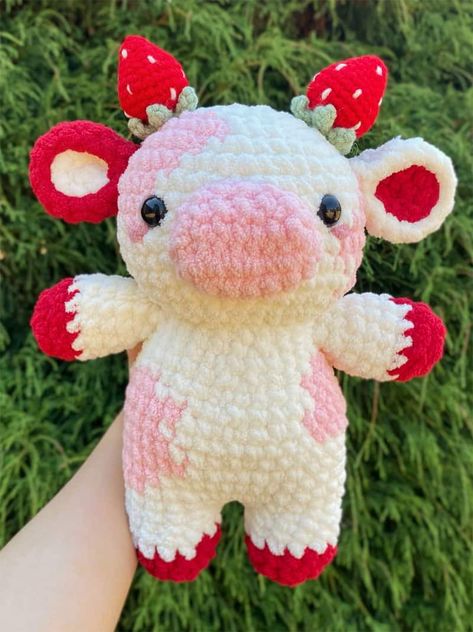 27 Cute Cow Crochet Patterns to Make – Amigurumi Tips - A More Crafty Life Dino Crochet Plushie, Crochet Plush Animals Free Patterns, 30 Minute Crochet Projects Free Pattern, Crochet Argumini Free Pattern, Crochet Squishmallow Free Pattern, Crochet Highland Cow Free Pattern, Crochet Stuffed Animals Easy, Crochet Stuffed Animal Patterns, Cute Cow Crochet