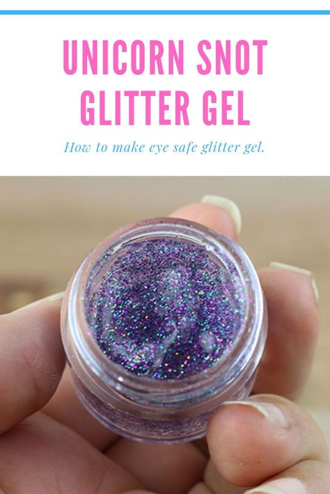 How to make unicorn snot glitter gel. This easy and fun diy recipe only has two ingredients! This DIY glitter gel can be used on the body or face. This simple recipe makes a beautiful sparkle for festivals or just fun. How to make glitter makeup. Use purple, pink, blue, or any other color! #unicorn #glitter Glitter Hair And Makeup, How To Make Body Glitter Gel, Body Glitter Recipe, Diy Hair And Face Glitter, Homemade Body Glitter, Glitter Ideas Diy, Diy Glitter Gel For Face, Diy Hair Glitter How To Make, How To Make Glitter Gel For Hair