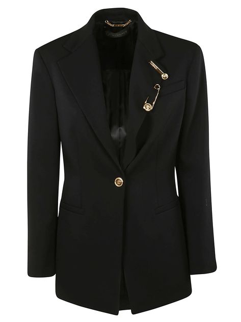 VERSACE SINGLE BREASTED BLAZER. #versace #cloth Versace Coat, Elegant Jacket, Single Breasted Blazer, Business Wear, Safety Pins, Pretty Clothes, Breasted Blazer, Black Blazer, Black Blazers