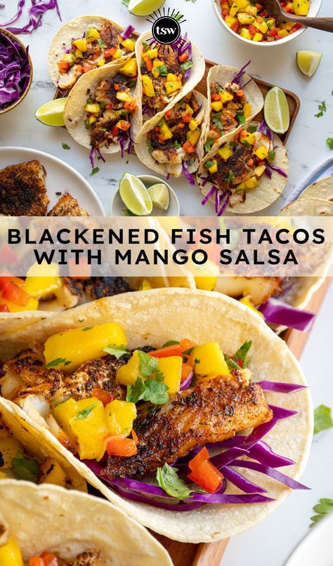 Mango Salsa Recipe Fish, Mango Salsa For Fish, Halibut Fish Tacos, Fish Tacos Mango Salsa, Halibut Tacos, Mango Fish, Fish Tacos With Mango Salsa, Wife Recipes, Healthy Fish Tacos