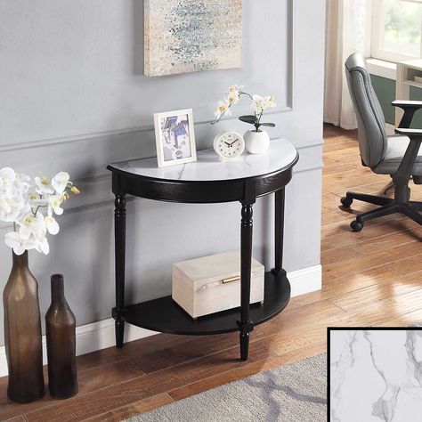 Product details The French country entryway table is the perfect way to greet your guests, or welcome you home. The beautiful wood grain finish and carved legs combine sophistication and elegance. Half Table On Wall Entryway, Half Circle Entry Table, Half Round Entry Table, Entryway Shelf Decor, Antique Gate Leg Table, Entryway Shelves Decor, Round Entryway, French Country Entryway, White Entryway Table