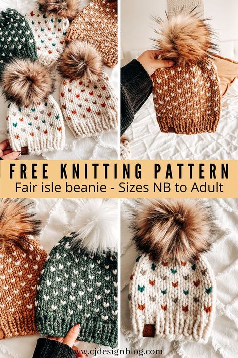 Free knitting pattern + video tutorial. Fair isle beanie or Tiny hearts beanie. Sizes NB to Adult Couture, Fair Isle Knitting Patterns Free, Fair Isle Hat Pattern, Fair Isle Beanie, Beanie Pattern Free, Beanie Knitting Patterns Free, Knit Beanie Pattern, Hat Patterns Free, Knitting Patterns Free Hats