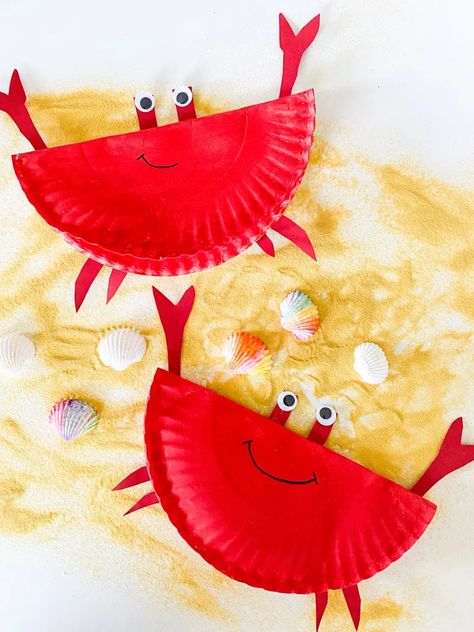 10 CUTE Crab Crafts for Kids - ABCDee Learning Summer Crafts And Activities, Sea Animal Crafts, Ocean Animal Crafts, Crab Crafts, Under The Sea Crafts, Crab Art, Paper Plate Crafts For Kids, Mermaid Crafts, Sea Crafts