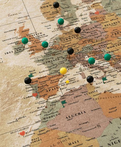 Travel, Map With Pins, World Map With Pins, Detailed World Map, Decor For Room, Travel Decor, World Map, Map, Pins