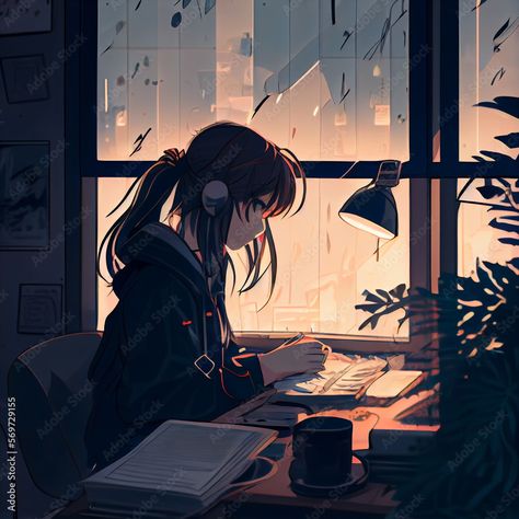 Lofi girl studying🤗 Anime Student Aesthetic, Anime Zurag, Lofi Girl Aesthetic, Study Pfp, Anime Study Aesthetic, Study Art Anime, Study Animation, 90s Phone, Lofi Girl