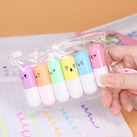 Japanese School Supplies, قلم حبر جاف, Escuela Diy, Girl School Supplies, Highlighter Set, Kawaii School Supplies, Study Stationery, Highlighter Pen, Cool School Supplies