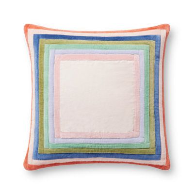 This throw pillow by Rifle Paper Co. x Loloi is framed with textured bands of color in a 1960s-inspired palette of avocado green, coral, royal blue, and pale pink. The pillow is made of 100% cotton, a standard size to style in living rooms and bedrooms. Fill Material: Pillow Cover Only - No Inser | Rifle Paper Co. x Loloi Palette Pillow Cotton Blend | 22 H x 22 W x 0.01 D in | Wayfair 1960s Inspired, Loloi Rugs, Rug Direct, Baby Organization, Pillows And Throws, Avocado Green, Patio Furniture For Sale, Blankets For Sale, Birch Lane