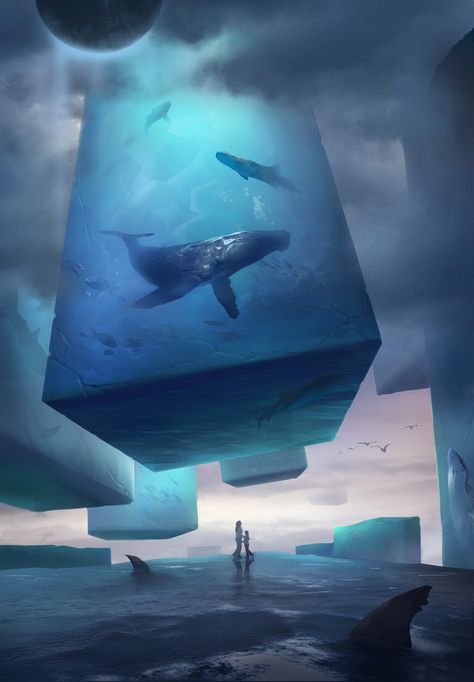 ArtStation - "the dream of the sea"—Liu Cixin, D.L.Y Wang Matte Painting, Arte Obscura, Fantasy Places, Fantasy Concept Art, Fantasy Art Landscapes, 판타지 아트, Arte Fantasy, Arte Horror, Environment Concept Art