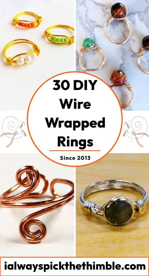 30 DIY Wire Wrapped Rings: Easy Ring Making Tutorial Wire Wrapped Ring Tutorial Free, Wire Wrapped Bead Ring Tutorial, How To Wire Wrap Stones For Beginners Rings, How To Make Gemstone Jewelry, Wire Wrapped Stone Rings Diy, Adjustable Wire Ring Tutorial, Diy Wire Jewelry Tutorials Free Pattern, Diy Wire Rings For Men, Wire Work Jewelry Tutorials Free