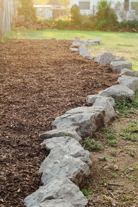 Garden Bed Rock Edging, Garden Rock Edging, Rock Edge Flower Bed Garden Borders, Rocks Around Garden Beds, Flower Bed Rock Border, Rock Flower Bed Borders, Natural Stone Garden Border, Rock Garden Bed Edging, Rock Borders Edging Garden Beds