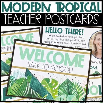 Send fun postcards to your students at the beginning of the year to introduce yourself and let them know what they'll need for the first day of school! These Modern Tropical themed editable cards are included so you can use them all year long as thank you cards, birthday cards, etc. Included In this download:Pre-K-6th grade Welcome Postcards large and small (2 per page) Hello There! CardsA note from the teacher cardsHappy Birthday CardsThanks! CardsEditable blank cards to create your own sayings Organisation, Sloth Classroom Theme, Boho Jungle Classroom, Free Classroom Decor, Plant Classroom, Rainforest Classroom, Safari Classroom, Garden Classroom, Teacher Postcards