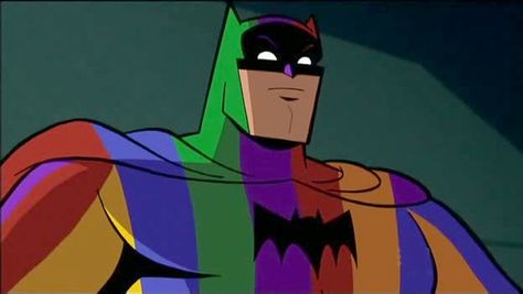 Rainbow Batman on Brave and the Bold Batman Brave And The Bold, Robin Meme, Batman Slapping Robin, Gay Meme, Batman Meme, Batman Cartoon, Dc Comics Series, Brave And The Bold, Profound Quotes