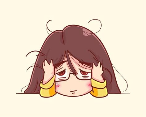 Tired Chibi, Confused Cartoon, Tired Sticker, Tired Cartoon, Tired Girl, Work Cartoons, Work Drawing, Women Cartoon, Vector People