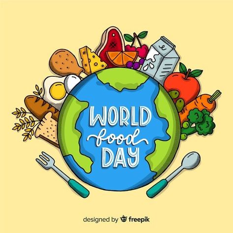 Hand drawn world food day. Download it at freepik.com! #Freepik #vector #food #design #background #worldfoodday Save Food Poster Drawing, Save Food Poster, International Food Day, Nutrition Poster, World Food Day, Food Wastage, Food Day, Drawing Competition, World Food