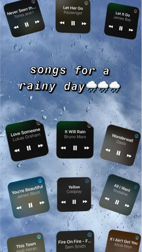 Rainy day songs Rainy Day Songs, Summer Songs Playlist, Chill Songs, Throwback Songs, Futurisme Retro, Playlist Names Ideas, Not Musik, Upbeat Songs, Playlist Ideas