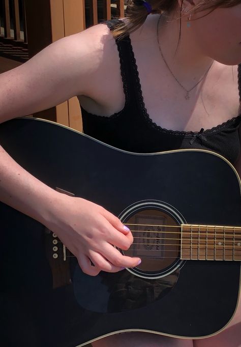 Playing An Instrument Aesthetic, Playing Guitar Outside Aesthetic, Guitar Practice Aesthetic, Woman Playing Guitar Aesthetic, Playing Acoustic Guitar Aesthetic, Musician Girl Aesthetic, Play Guitar Aesthetic, Playing The Guitar Aesthetic, Girl With Guitar Aesthetic