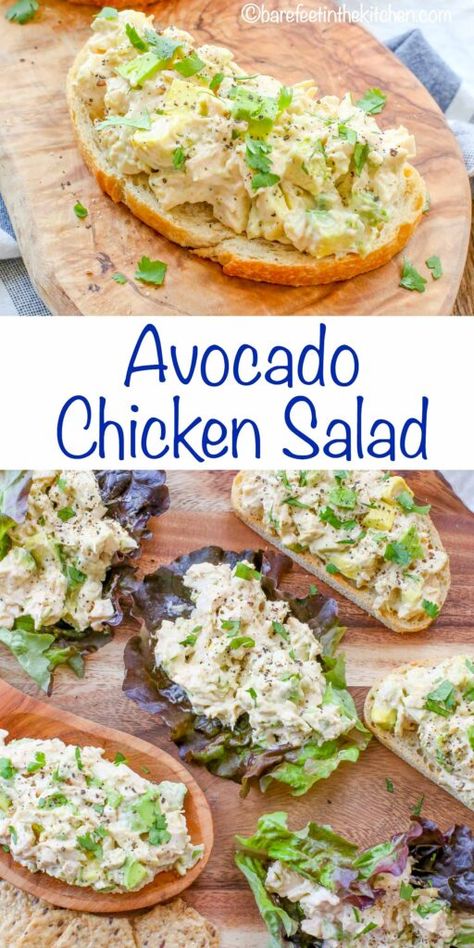 Avocado Chicken Salad served on toast, with crackers, or in lettuce cups Avocado Recipes, Chicken Salad, Spicy Dressing, Avocado Chicken Salad Recipe, Avocado Chicken, Avocado Chicken Salad, Chicken Avocado, Chicken Salad Recipes, Greens Recipe