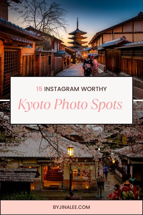 Capture the beauty of Kyoto during spring with our ultimate Kyoto Instagram Guide. From famous cherry blossom spots to stunning temples and traditional gardens, this guide will take your photography skills to the next level. Plan your dream trip to Kyoto, Japan and explore the best spots for capturing breathtaking shots. Don't miss out on these must-visit locations for the perfect spring photography! Click to get inspired and start planning your trip to Kyoto now. Kyoto Instagram Pictures, Japan Cherry Blossom Aesthetic, Kyoto Photography, Tokyo Photography, Japan Cherry Blossom, Cherry Blossom Japan, Most Instagrammable Places, Instagram Guide, Japan Photography