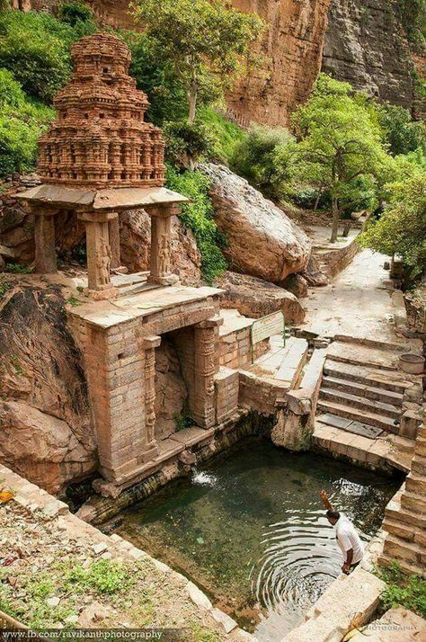 Old pond near an old temple, Yaganti, Andhra Pradesh, India Old Temple, India Vacation, India Travel Places, Temple India, Indian Temple Architecture, Backpacking India, India Architecture, Ancient Indian Architecture, Amazing India