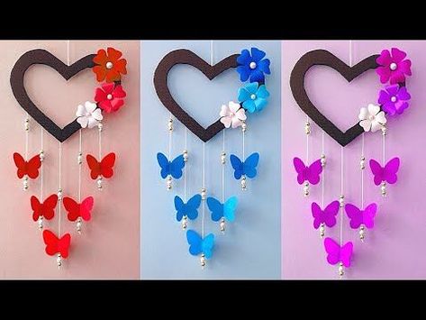 Easy and Quick Heart Paper Wall Hanging Ideas / Butterfly Wall decor / Cardboard Reus… | Diy wall hanging crafts, Easy paper crafts diy, Diy paper crafts decoration Diy Butterfly Decorations, Diy Wall Hanging Crafts, Hearts Paper Crafts, Diy Paper Butterfly, Wall Hanging Ideas, Easy Paper Crafts Diy, Paper Wall Hanging, Hanging Ideas, Cool Paper Crafts