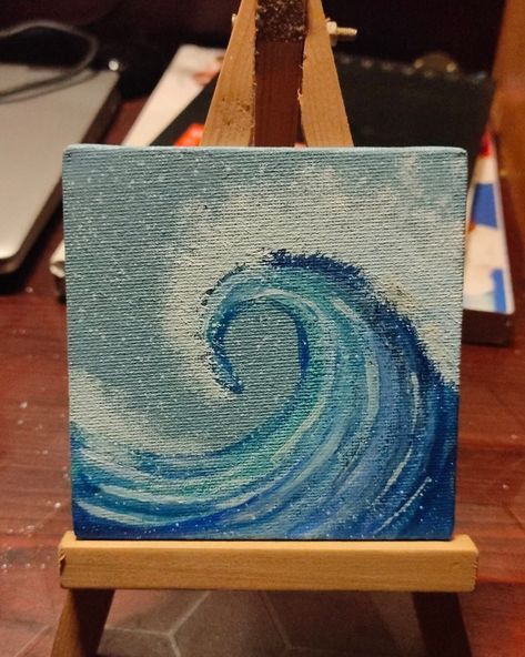 Acrylic wave painting on 4x4 canvas 4x4 Canvas Painting Ideas, Acrylic Wave Painting, Canvas Painting Ideas, Wave Painting, Painting Ideas On Canvas, Blue Painting, Canvas Art Painting, Painting Ideas, Canvas Painting
