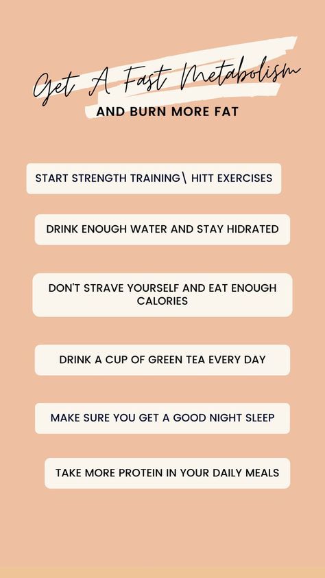 Get A Fast Metabolism and Burn More Fat Speed Metabolism, Faster Metabolism, Sleep Better Tips, How To Get Faster, Belly Pooch Workout, Speed Up Your Metabolism, Metabolism Boosting Foods, Speed Up Metabolism, Belly Pooch