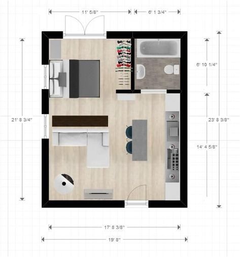 Apartment Design Plan Layout, Smart Studio Apartment Ideas, Studio Apartment With Loft Bed, Compact Apartment Design, 300sq Ft Studio, 450 Sq Ft Studio Apartment Ideas, Studio Apartment Layout Floor Plans, Mini Studio Apartment Ideas, Studio Apartment Plan