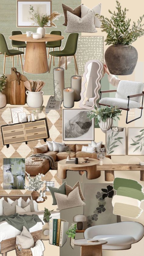 Beige home decor, green home decor, neutral home style Living Room With Sage Green Accents, Beige And Green Living Room, Beige And Green Aesthetic, Brown And Green Living Room, Beige Home Decor, Tan Living Room, Tan House, Home Decor Neutral, Home Decor Green