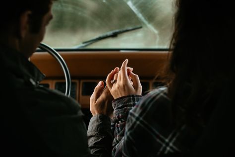 Car Engagement Photos, Romantic Photography, Artistic Wedding, Woman Sitting, Romantic Moments, In A Car, Couple Photography Poses, Couple Shoot, Engagement Photoshoot