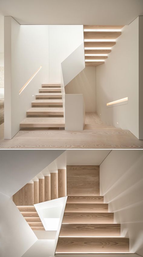 Ideas For Staircase, Contemporary Renovation, Staircase Design Modern, White Stairs, Hidden Lighting, Contemporary Stairs, House Staircase, Exterior Stairs, Modern Renovation