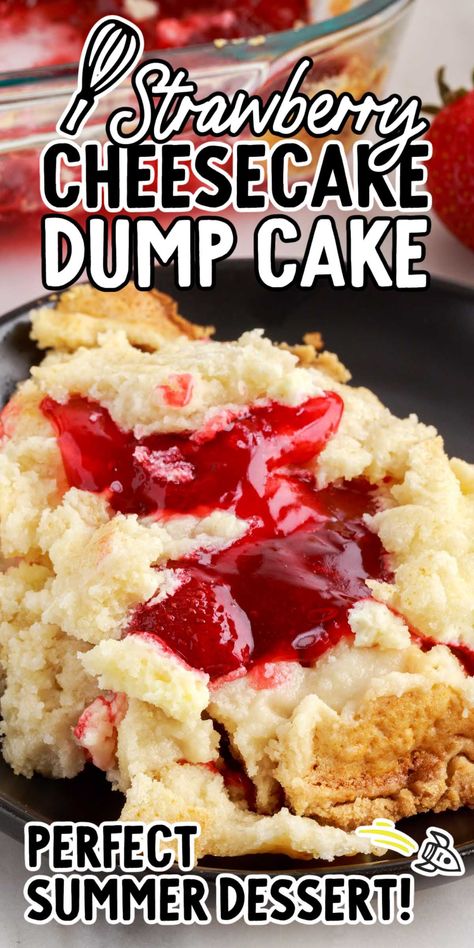 Simple Dump Cake, Fancy Strawberry Desserts, Pretty Mother’s Day Desserts, Banana Strawberry Cheesecake, Fruit Filled Cake, Strawberry Deserts Ideas, Beach Dessert Ideas, Strawberry Cheesecake Dump, Strawberry Cheesecake Dump Cake