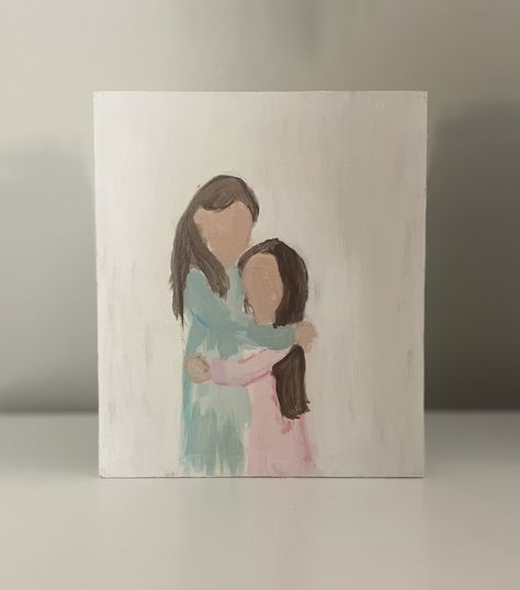 Tela, Paintings For Mom Easy, Mom And Daughter Watercolor Painting, Mother's Day Painting Watercolor, Mother Daughter Watercolor Painting, Painting Ideas On Mother's Day, Mother’s Day Aesthetic Drawing, Mom Painting Ideas Easy, Mom Birthday Gift Painting