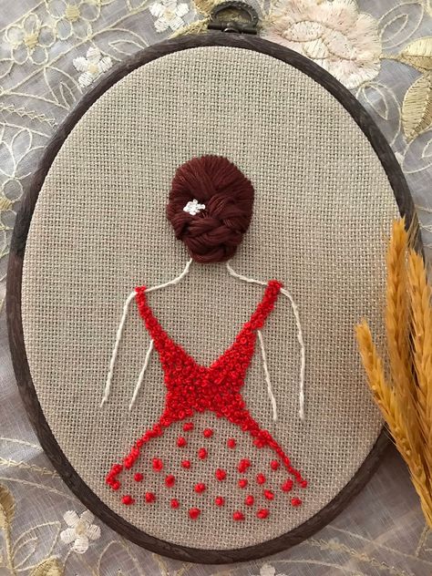 Hair Embroidery, Embroidery Hair, Embroidered Hoop, Woman In Red, Women Embroidery, Embroidery Hoop Wall Art, Embroidery Wall Art, 3d Hand, Handmade Embroidery Designs