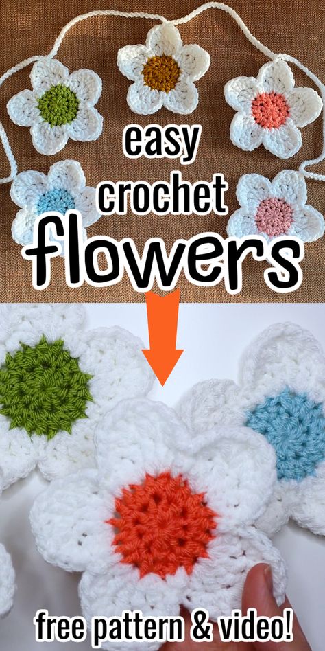 Crochet Flowers Free Pattern Flat, Amigurumi Patterns, Natal, Crocheted Flower Free Pattern, Free Flower Patterns Crochet, Crochet 6 Petal Flower Pattern Free, Beginner Crochet Flower Pattern Free, Diy Crochet Flowers Easy, Large Crochet Flowers Free Pattern Easy