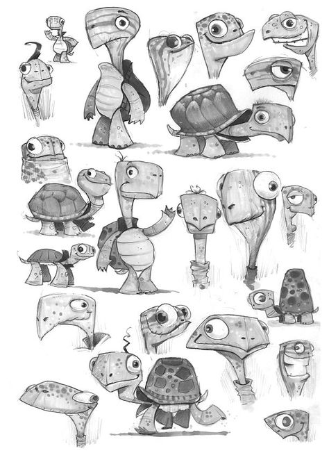 Turtle Sketch, Cartoon Turtle, Animal Caricature, Sketches Doodles, Turtle Drawing, Gambar Figur, 캐릭터 드로잉, Cartoon Sketches, Character Design Animation