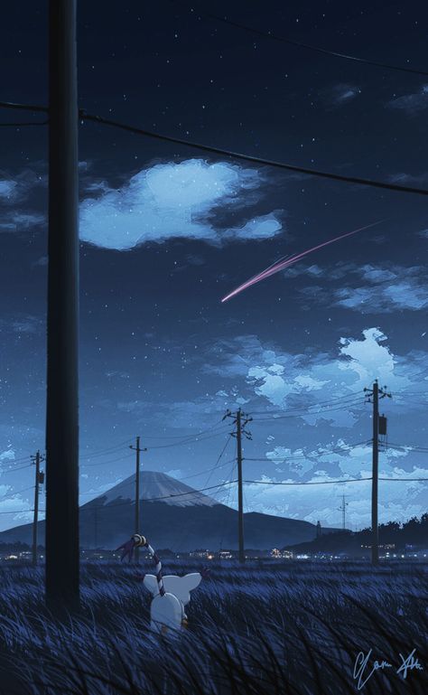 Anime Night, Night Sky Art, Digimon Wallpaper, Sky Anime, Digimon Digital Monsters, Digimon Adventure Tri, Night Sky Wallpaper, Scenery Background, Night Scenery