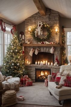 Natal, Christmas Lounge Room, Styling Christmas Shelves, Indoor Christmas Decorations Living Room, Winter Wonderland Living Room, Christmas House Ideas, Christmas House Interior, Traditional Christmas Living Room, Rustic Christmas Living Room