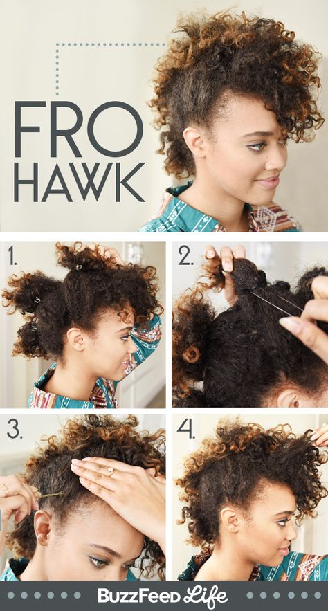 Frohawk Naturally Curly, No Heat Hairstyles, Curly Faux Hawk, Five Minute Hairstyles, Amazing Hairstyles, Faux Hawk, Curly Girl Hairstyles, Hair Dos, Curly Hair Styles Naturally