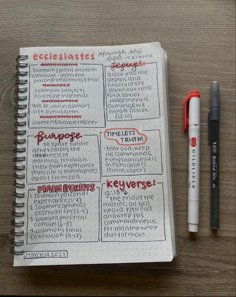 The Book Of Ecclesiastes, Ecclesiastes Bible Notes, Ecclesiastes 1 Bible Journaling, Ecclesiastes Bible Study, Bible Note Taking Tips, Ecclesiastes Bible Journaling, Bible Study Notebook Scripture Journal, Bible Organization Ideas, Bible Notes Ideas