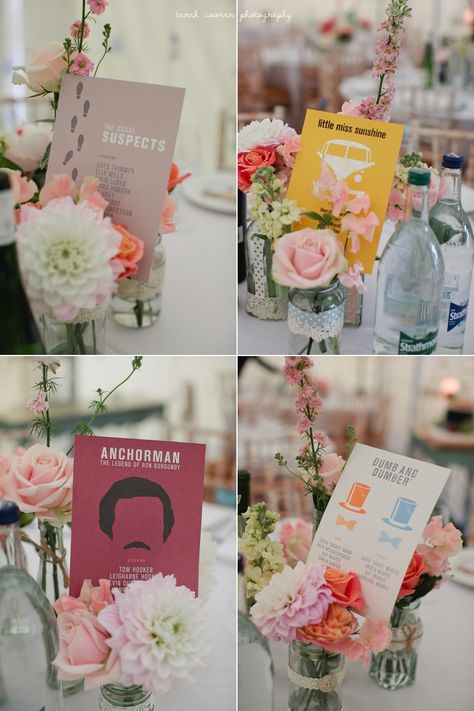 Wedding Table Name Ideas, Table Name Ideas, Wedding Table Planner, Wedding Table Name, Movie Theme Wedding, Wedding Table Themes, Wedding Table Seating Plan, Seating Plans, Wedding Table Seating