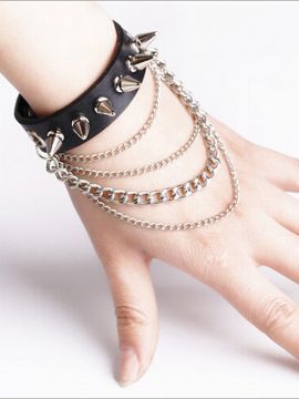 Black Multilayer Chain Drop Studded Bracelet Studded Bracelet, Kohls Jewelry, Mode Emo, Jewelry Chains, Leather Charm Bracelets, Spike Bracelet, Black Bangle, Punk Accessories, Goth Accessories