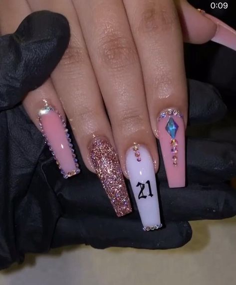 21 Birthday Acrylic Nails, Bday Nails Baddie, 21 Acrylic Nails, Nails Acrylic 21st Birthday, Nature Images Aesthetic, 21 Birthday Nails Designs Short, 21 Birthday Nails Acrylic Long, Birthday Nail Ideas Acrylic Coffin, Long Coffin Birthday Nails