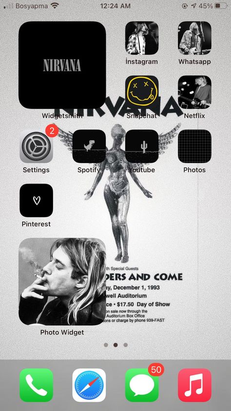 Nirvana Homescreen, Rock Homescreen, Nirvana Widget, Nirvana Wallpaper, Ios14 Homescreen, New Wallpaper Iphone, Iphone Homescreen Wallpaper, Iphone App Layout, App Layout