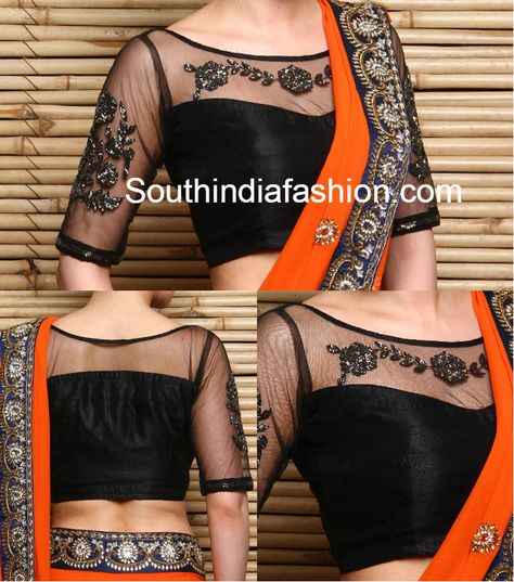 Black Net Embroidered Blouse, net blouse front and back neck, net blouse designs for sarees, netted blouse, boat neck blouse Haute Couture, Couture, Net Blouses Designs Latest, Black Net Blouse, Net Saree Blouse Designs, Netted Blouse Designs, Boat Neck Blouse Design, Net Blouse, Boat Neck Blouse