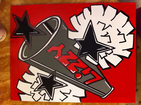 I painted this for a l'il cheerleader Cheer Parking Spot Painting, Cheerleader Canvas Painting, Cheerleader Painting On Canvas, Cheerleading Painting, Signs For Cheerleaders, Cheer Paintings Ideas, Cheer Drawings Easy, Cheerleader Poster Ideas, Cheerleader Painting