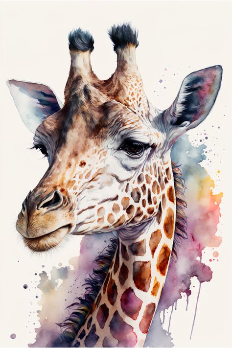 Giraffe Watercolor Painting Giraffe Head Drawing, Giraffe Eyes, Safari Drawing, Giraffe Watercolor Painting, Giraffe Artwork, Giraffe Portrait, Giraffe Watercolor, Giraffe Tattoos, Giraffe Drawing