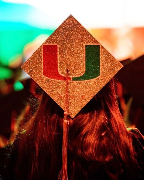 University Of Miami Graduation Cap, Umiami Grad Cap Ideas, Miami University Aesthetic, University Of Miami Graduation Pictures, The University Of Miami, College Dream Board, U Miami Aesthetic, Umiami Student Aesthetic, Umiami College