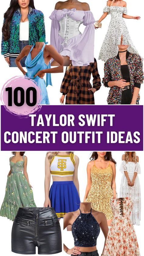 taylor swift concert outfit ideas Different Eras Of Taylor Swift Outfits, What To Wear To The Eras Concert, Eras Outfit Reputation, Taylor Swift Eras Tour Outfits Comfy, Taylor Swift Concert Eras Outfit, Eras Tour Country Outfit, Taylor Swift Concert Fit Ideas, 1989 Era Outfit Ideas, Midnights Taylor Swift Concert Outfit