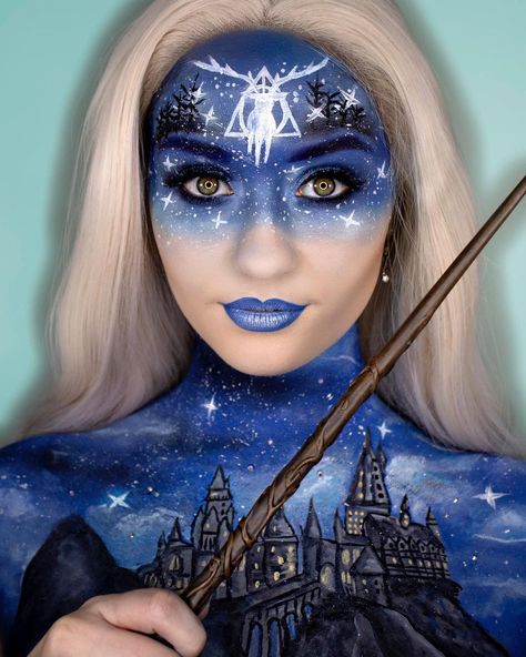 Harry Potter Face Paint, Harry Potter Makeup Looks, Maquillage Harry Potter, Colourful Eyeshadow, Harry Potter Makeup, Harry Potter Castle, Fluffy Unicorn, Harry Potter Face, Wand Magic